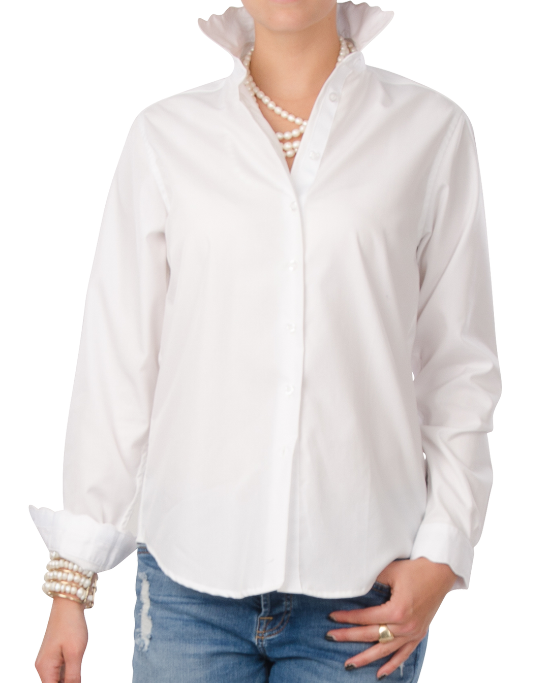 Scalloped White Blouse Shirting by Cortland Park