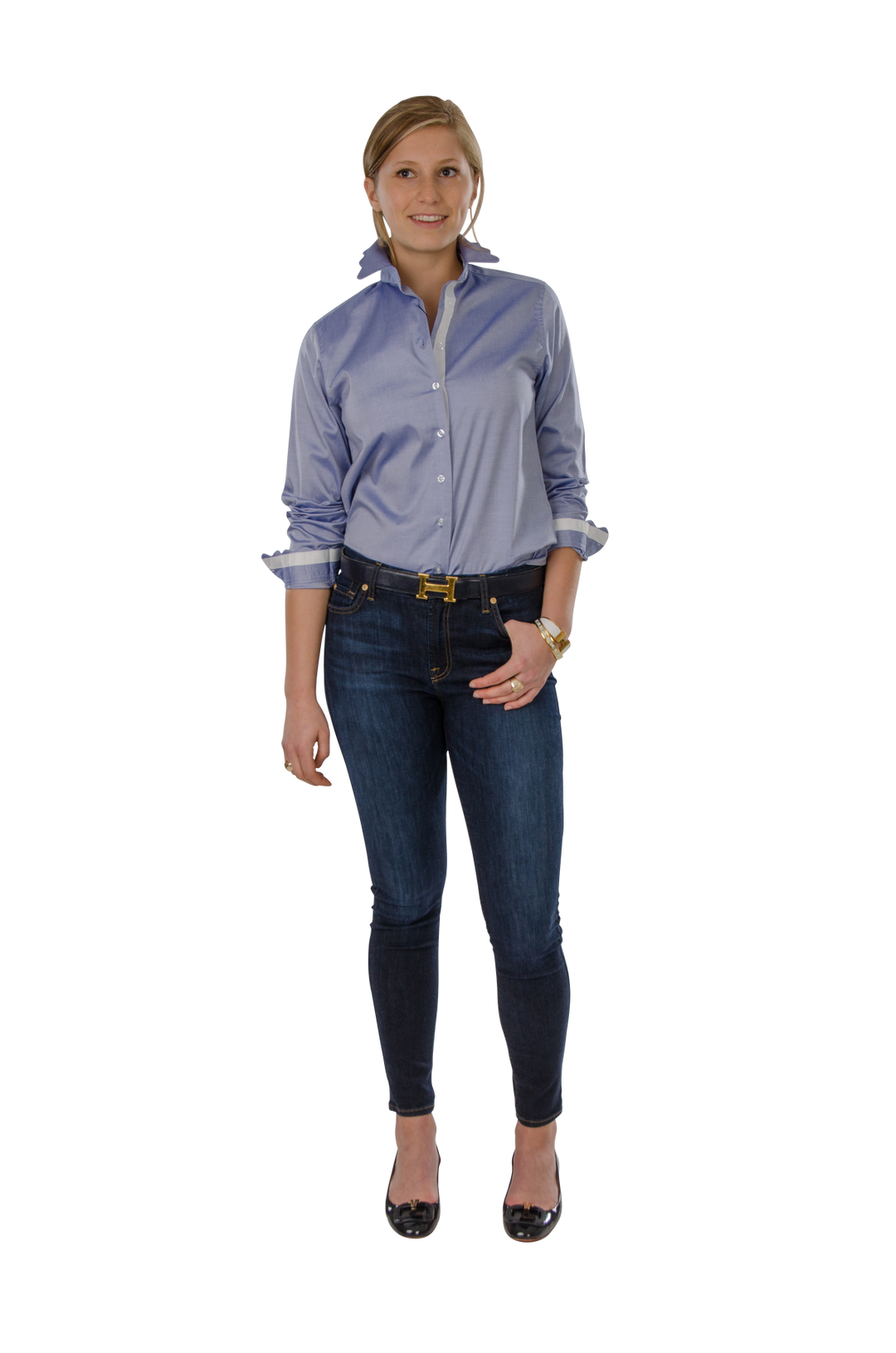 Scalloped White Blouse Shirting in Blue Charm by Cortland Park
