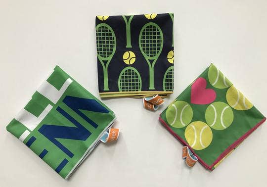 Small Tennis/workout Towels, Racquets on Blue Tennis