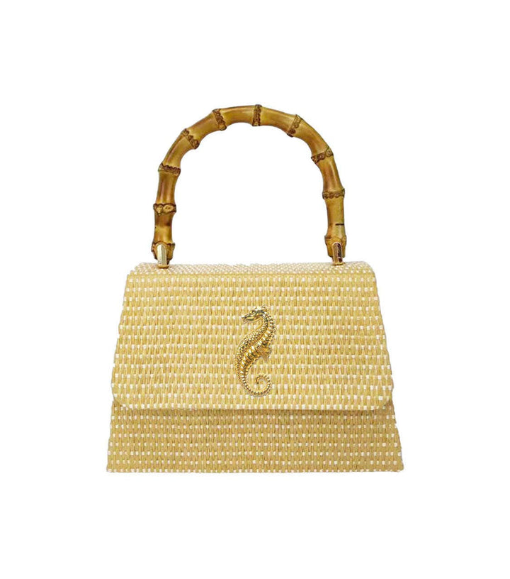 Lulu Bag - Straw Clutch with Bamboo Handle: Bamboo Toggle