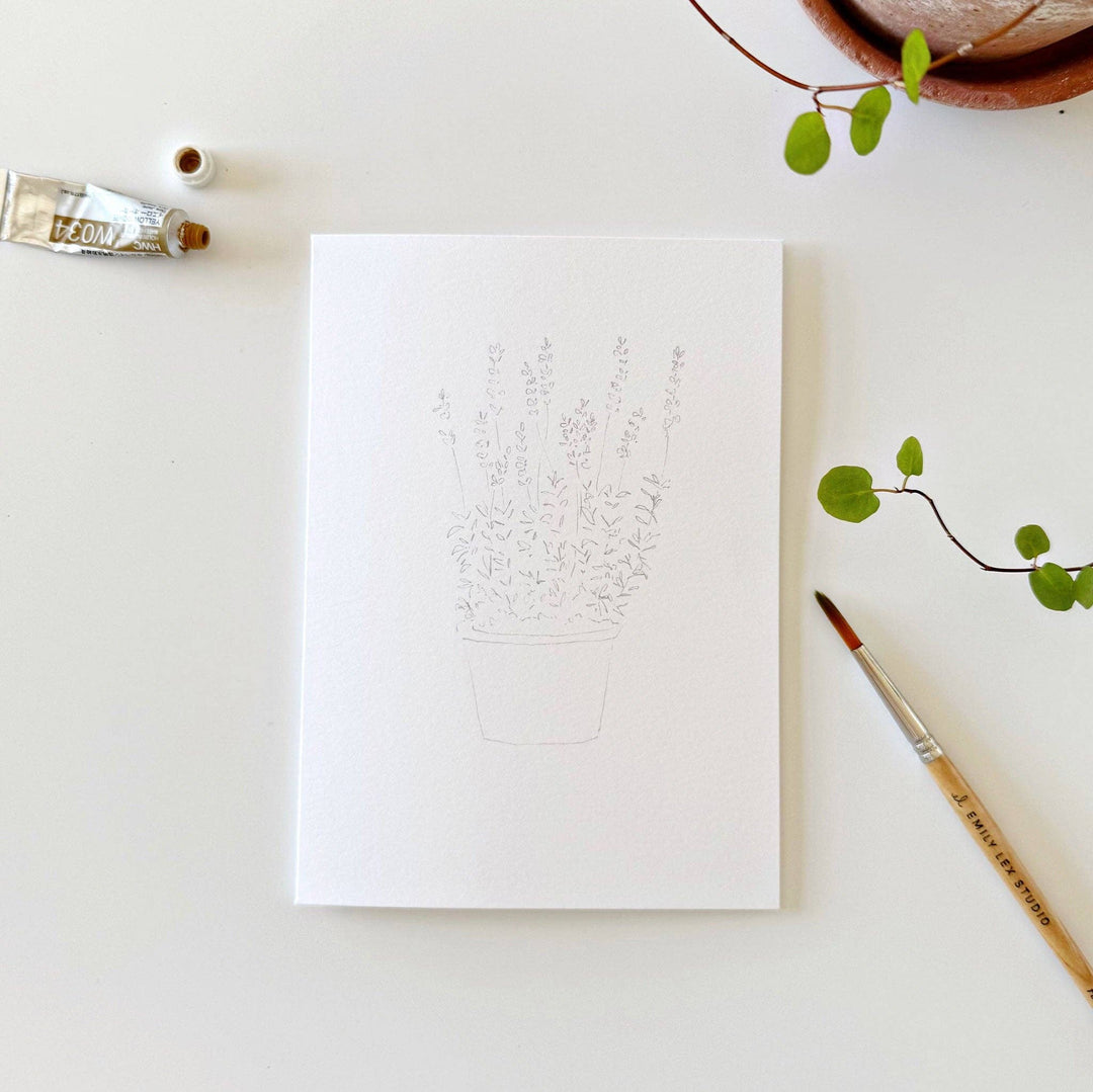 Potted plants paintable notecards by Emily Lex