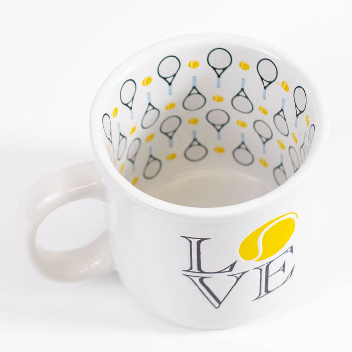 Tennis Club Love Coffee Mug   White/Navy/Yellow   14oz.