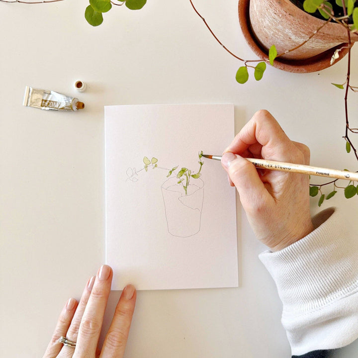 Potted plants paintable notecards by Emily Lex