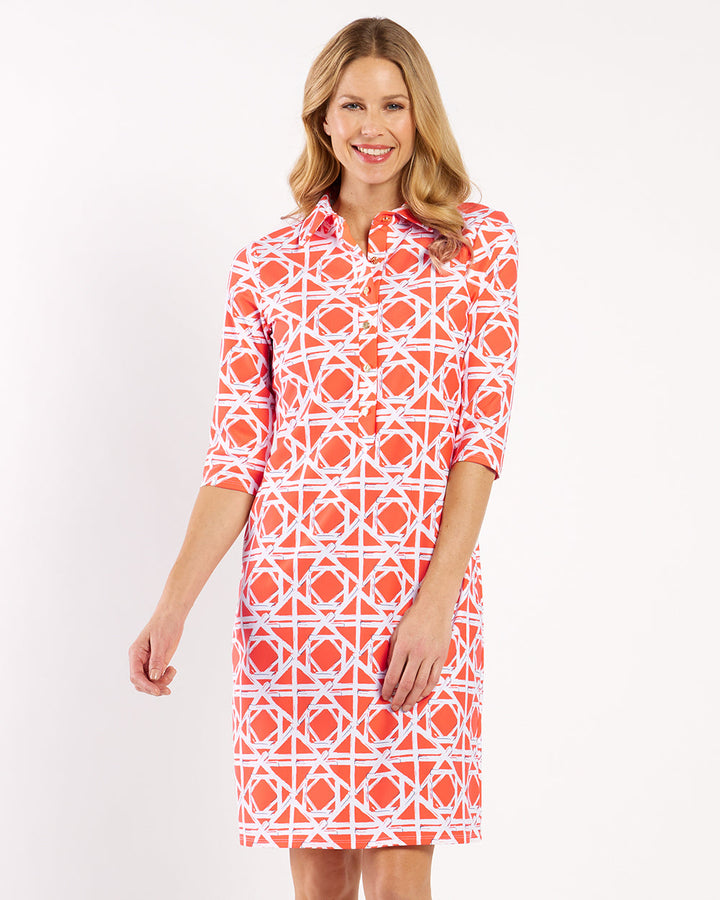 Susanna Shirt Dress in Bamboo Rattan Coral by Jude Connally