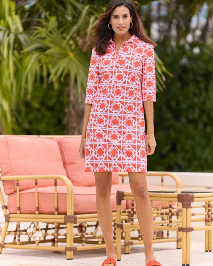 Susanna Shirt Dress in Bamboo Rattan Coral by Jude Connally