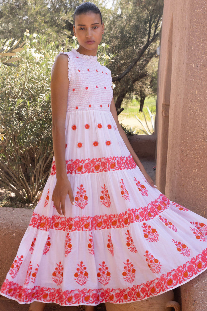 Sleeveless Smocked Maxi Dress in Calistoga Coral by Oliphant