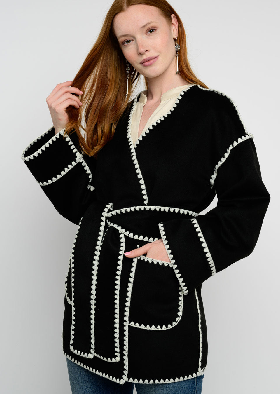 Ivy Jane Whipstitched Black Coat