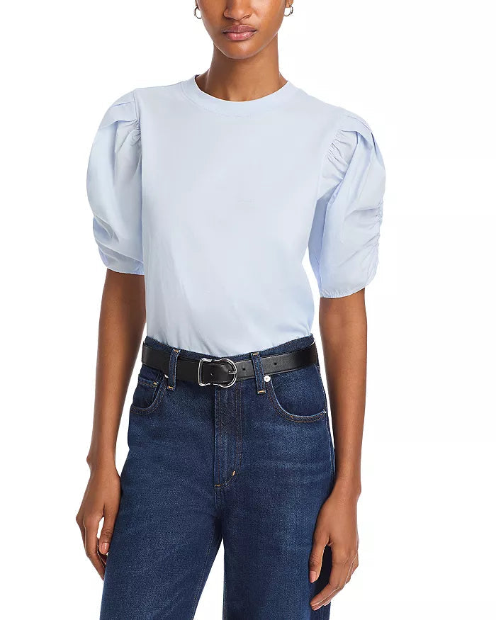 Pleated Puff Sleeve Tee in Light Chambray by FRAME