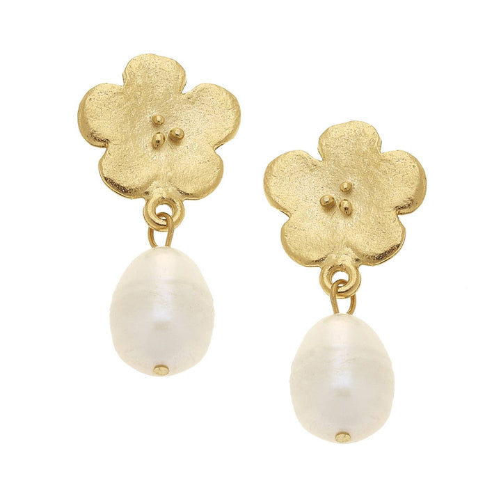 Susan Shaw Poppy Flowers with Genuine Freshwater Pearl Earrings