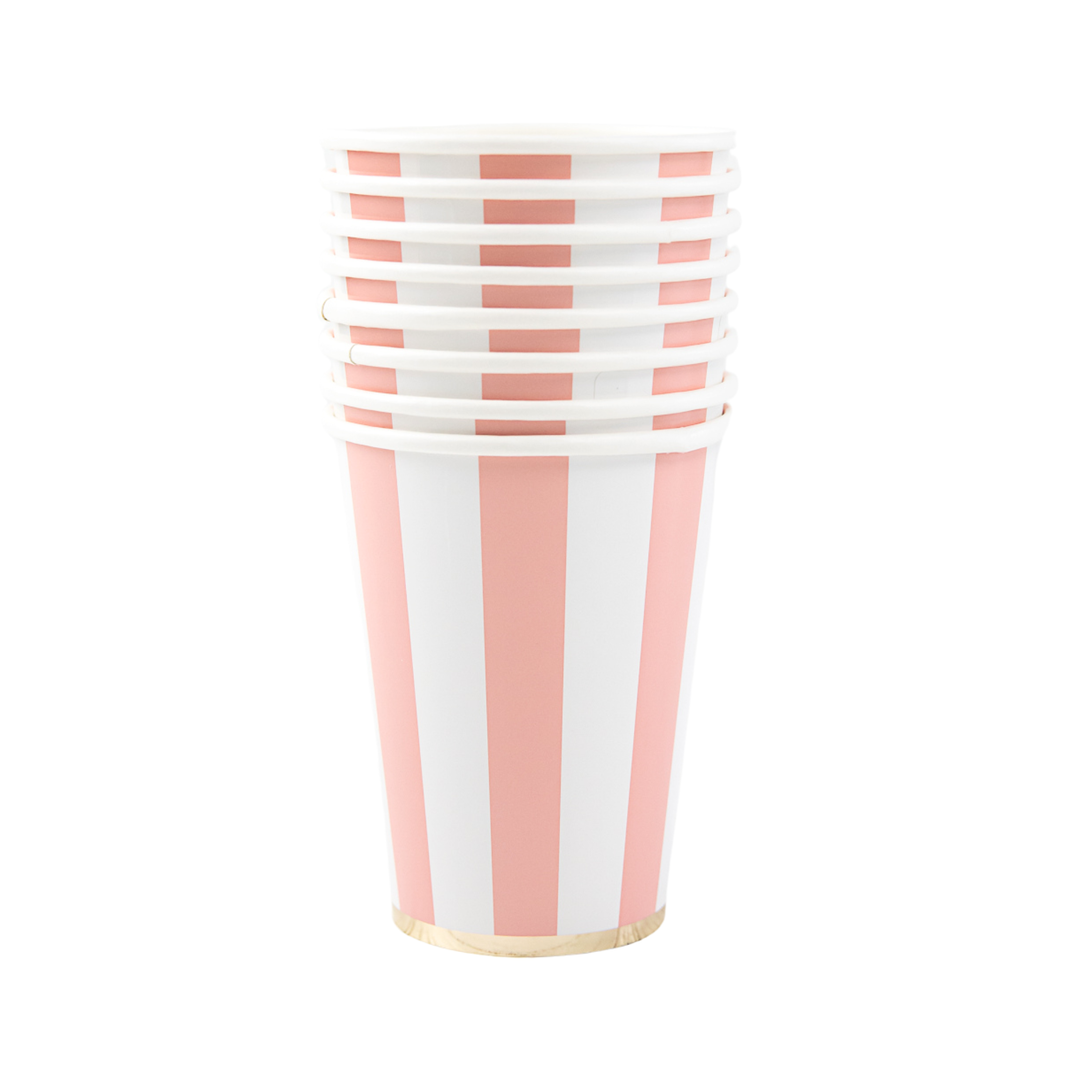 Bonjour Fete Petal Pink Cabana Stripe Cups