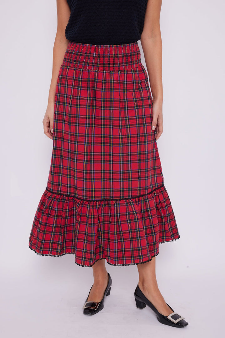 Sail to Sable Red Tartan Smocked Waist Skirt