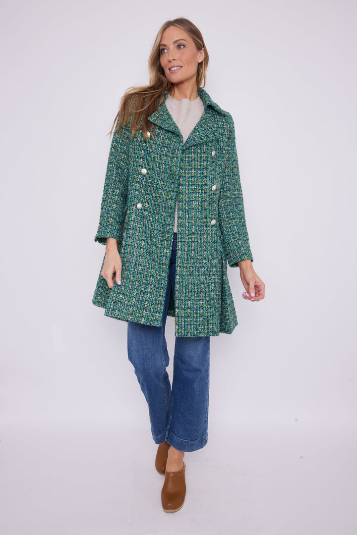 Sail to Sable Green Multi Tweed Button Front Coat