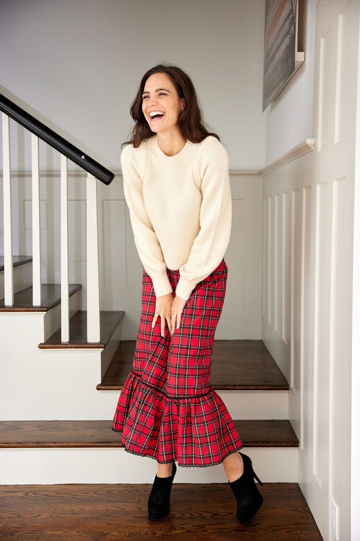 Sail to Sable Red Tartan Smocked Waist Skirt