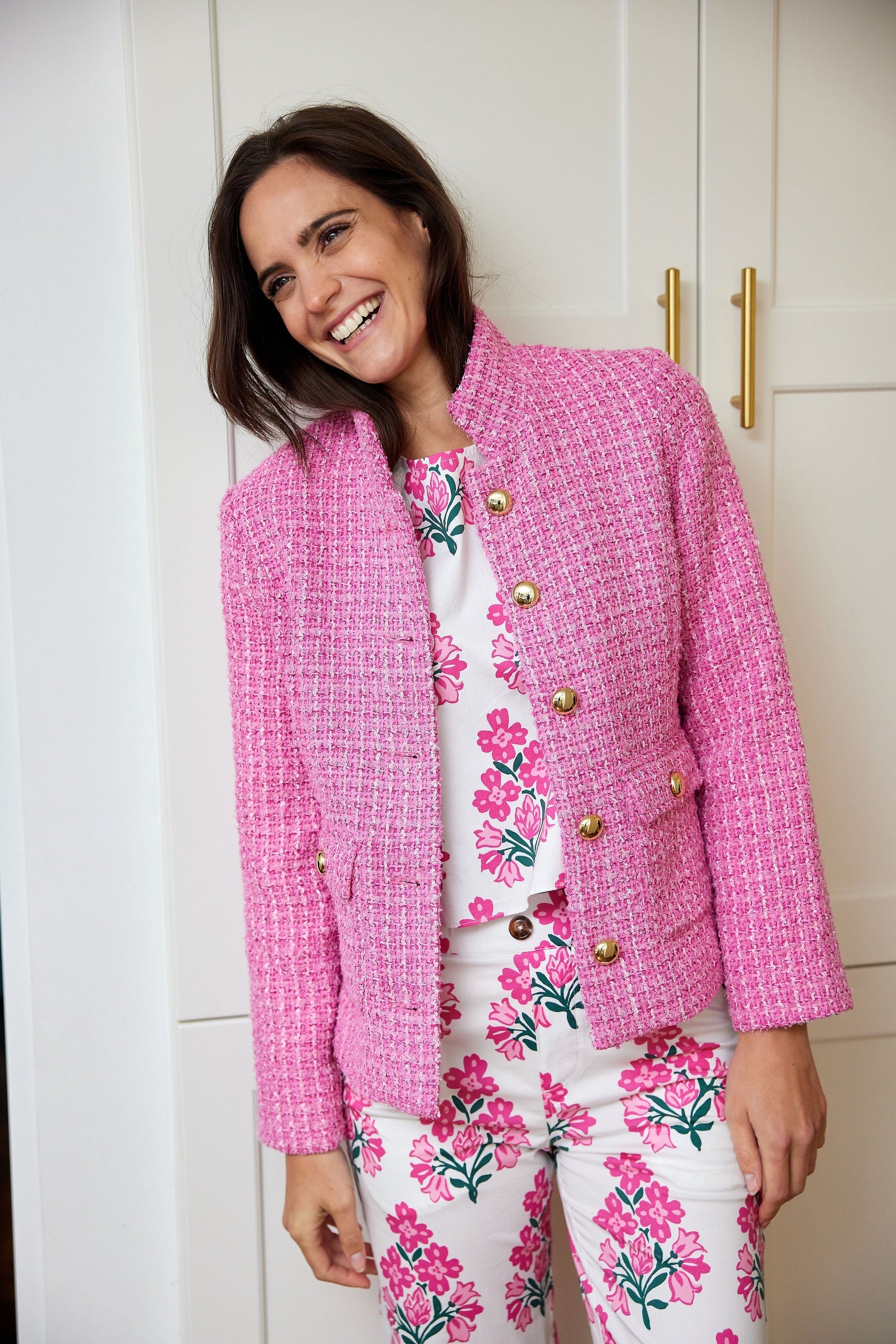ジャケット Sienne Kelly Tweed Jacket (Pink) Chanel Spring 2006 Pink Tweed Fringed Metallic Classic