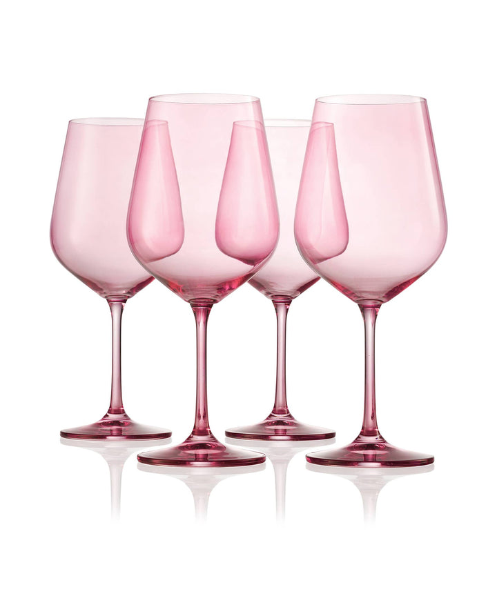 Godinger Set of Four Colored Red Wine Glasses: Rose