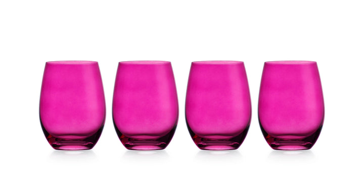 Godinger Set of Four Veneto Stemless Wine Glasses: Magenta