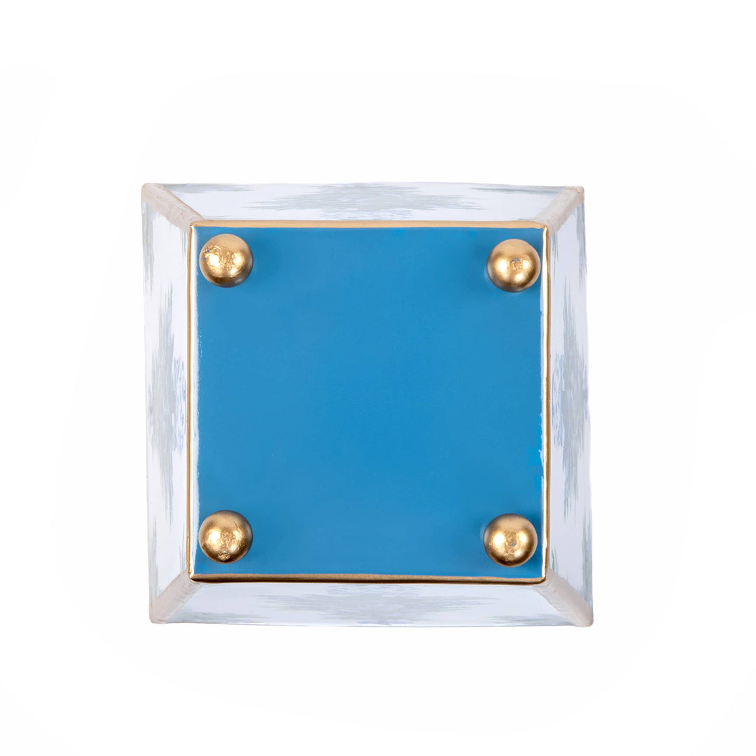 Blue Bow Christmas Enameled Square Cachepot Planter: Blue / 6 inch