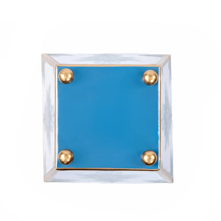 Blue Bow Christmas Enameled Square Cachepot Planter: Blue / 6 inch