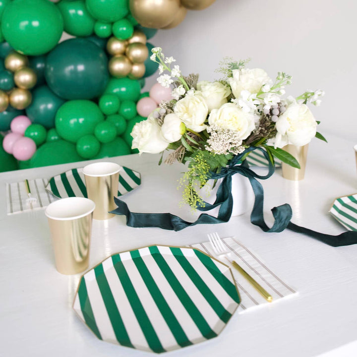 Bonjour Fete Emerald Green Cabana Striped Plates