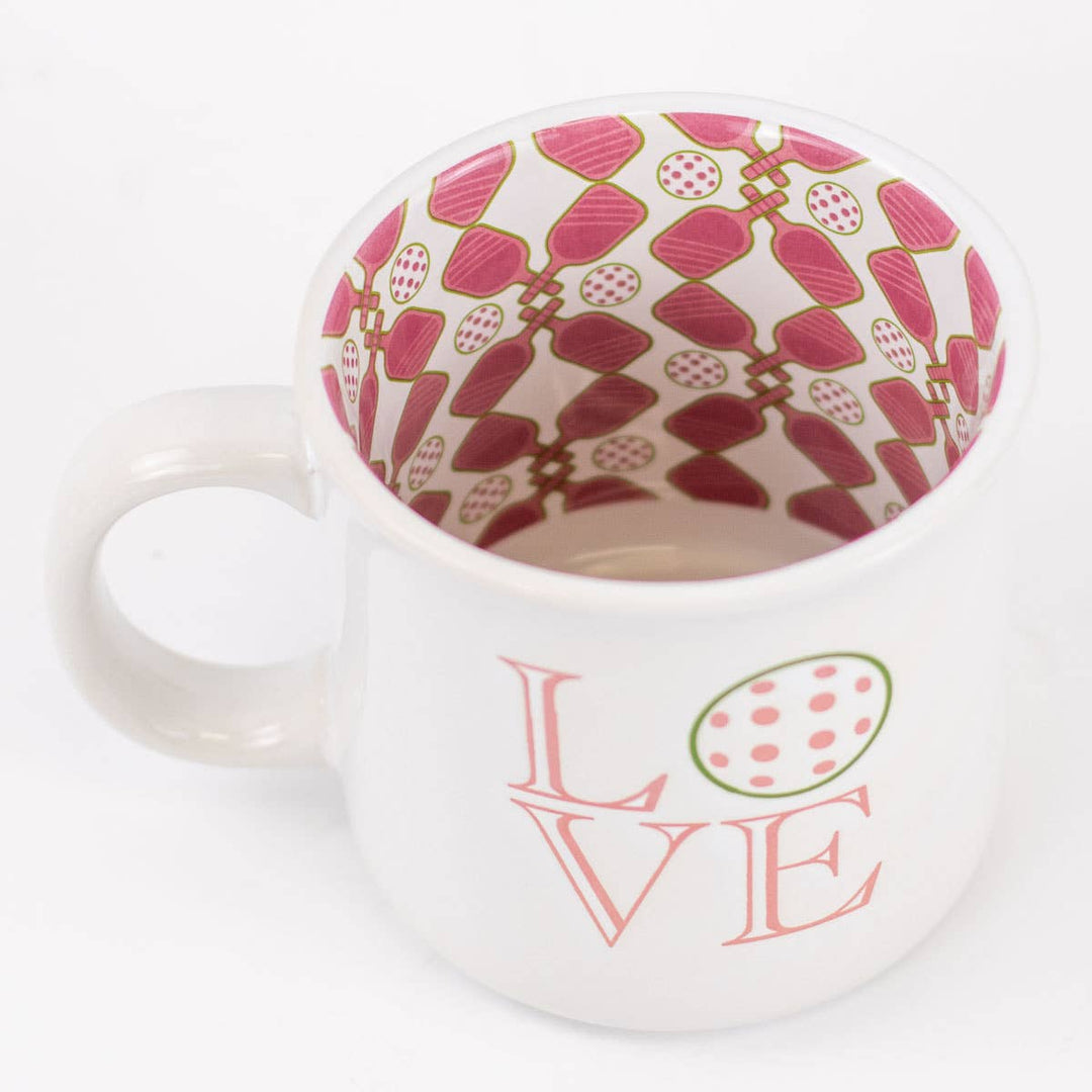 Pickleball Love Coffee Mug   White/Hot Pink/Green   14oz.