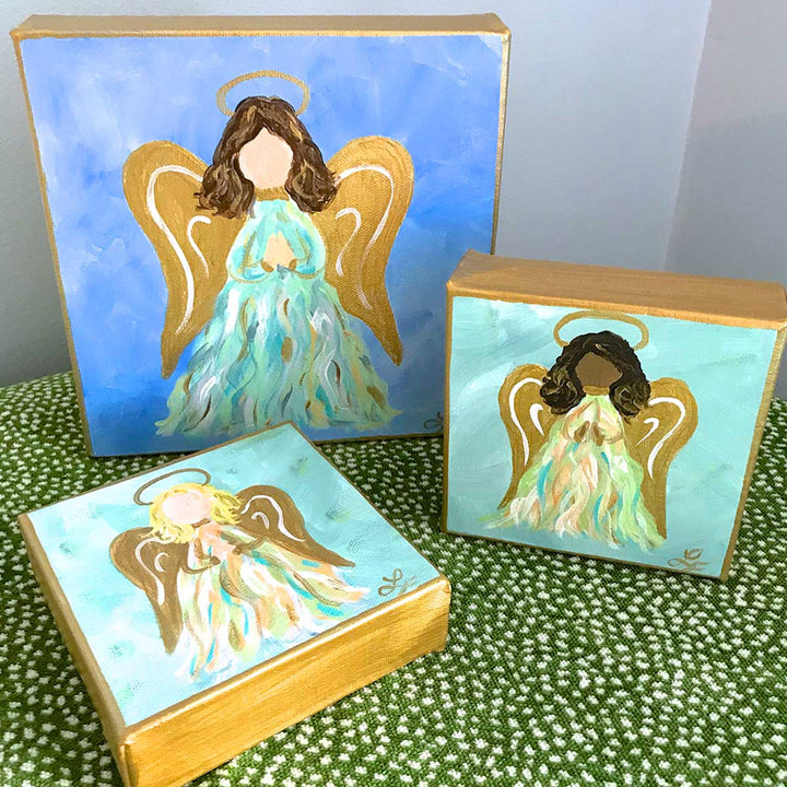 Lemondaisy Design Turquoise Abstract Angel Art: Blonde / 8"8"