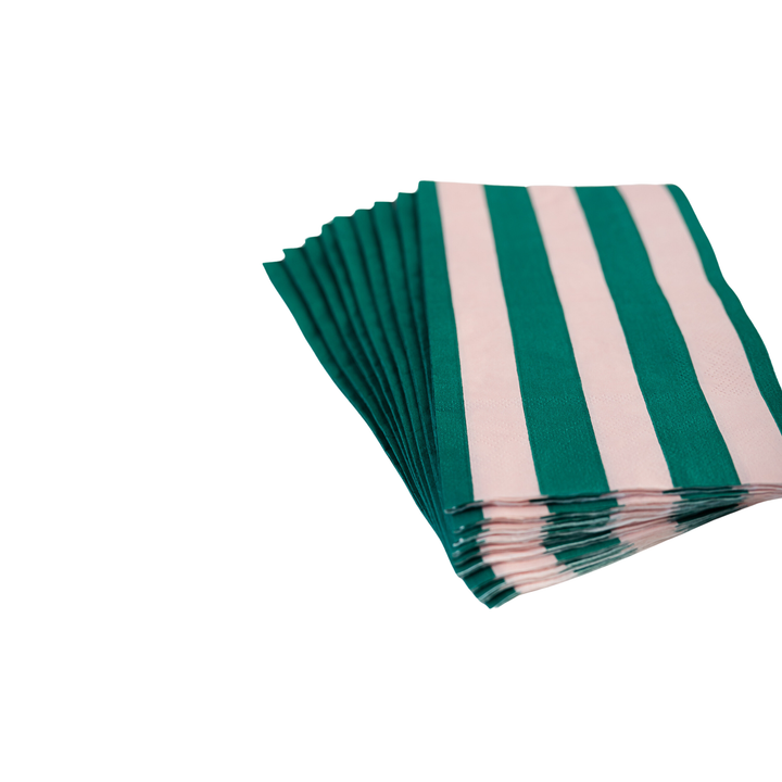 Bonjour Fete Pink & Green Signature Cabana Stripe Guest Towels Napkins