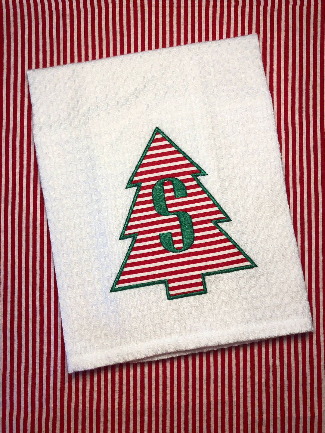 Christmas Tree Appliquéd Initial Kitchen Towel