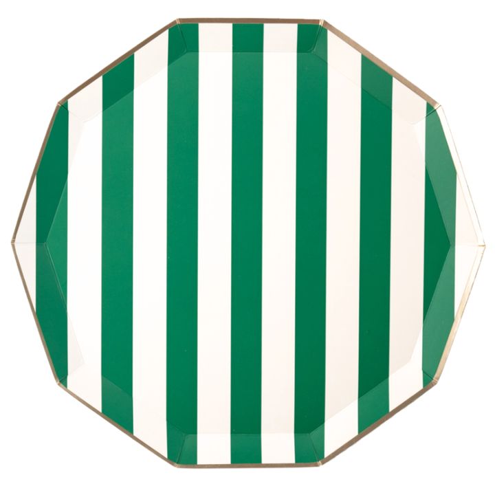 Bonjour Fete Emerald Green Cabana Striped Plates