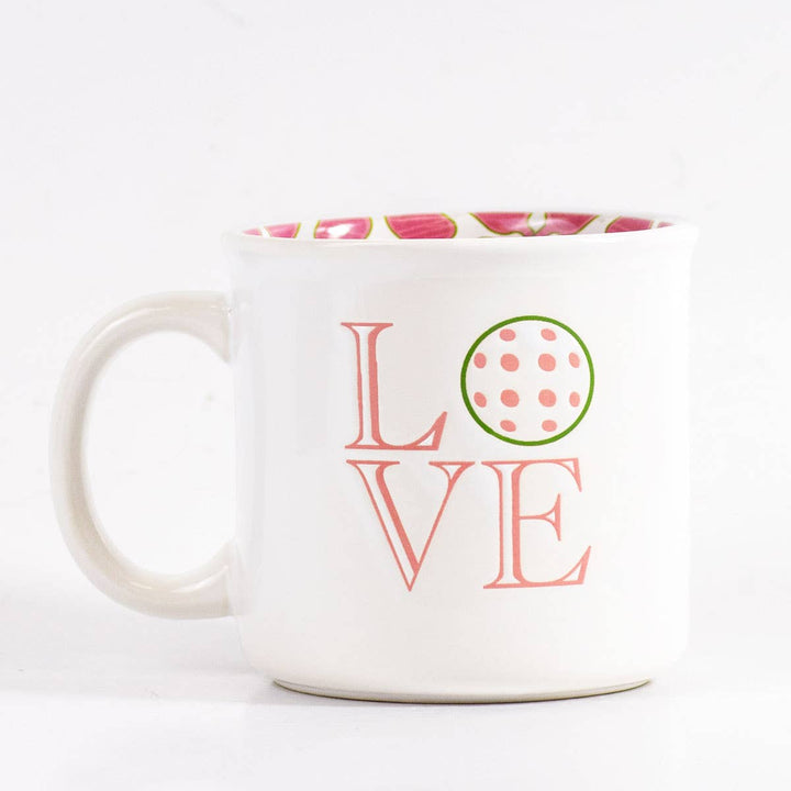 Pickleball Love Coffee Mug   White/Hot Pink/Green   14oz.