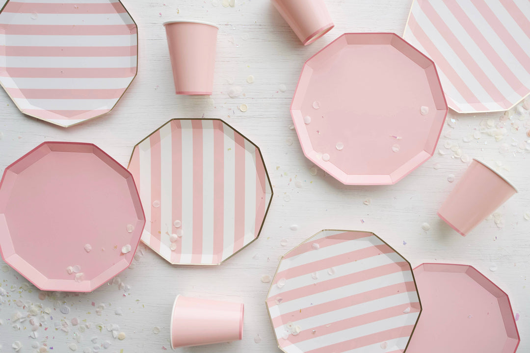 Bonjour Fete Petal Pink Signature Cabana Stripe Plates