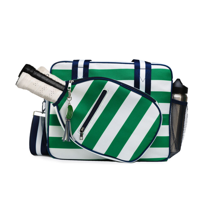 Lola Pickleball Tote Bag Green Stripe