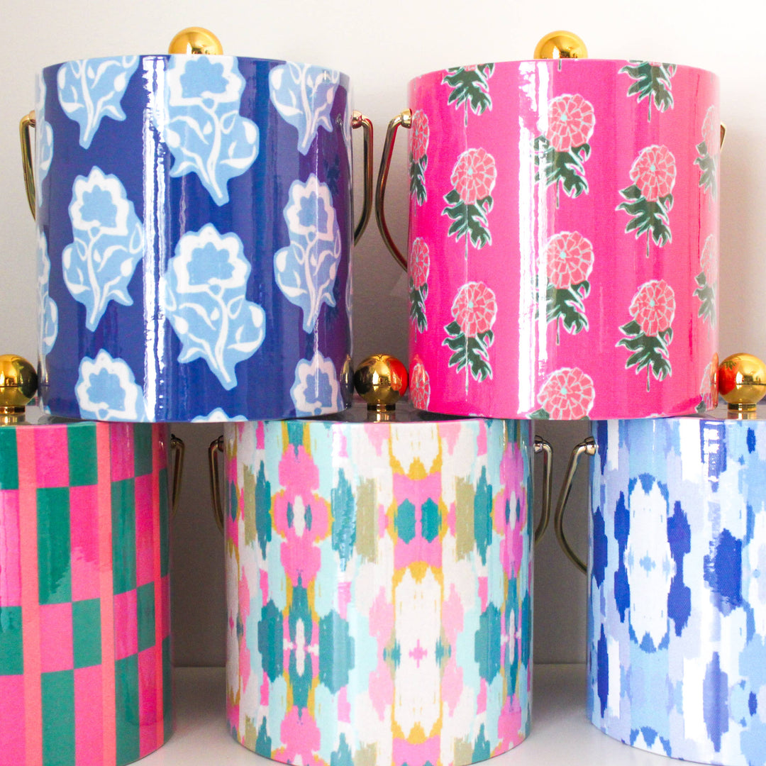 Clairebella Block Print Ice Bucket: Maya Blue