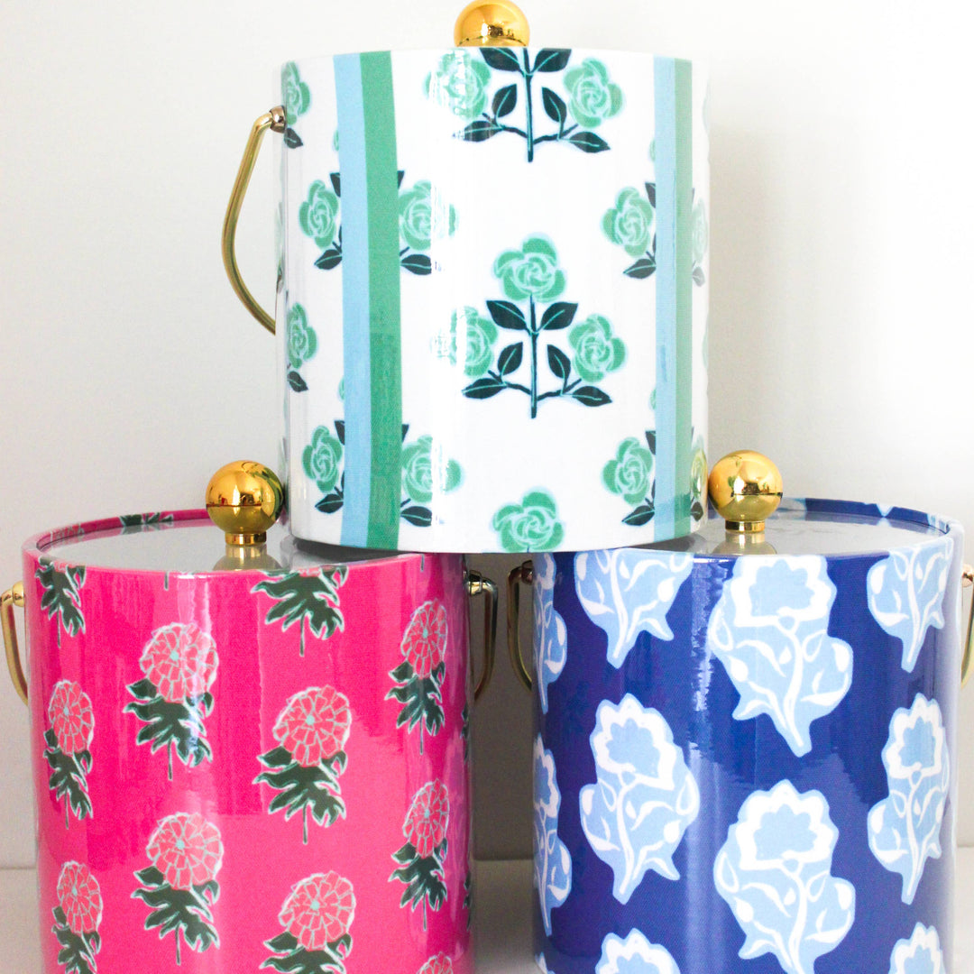 Clairebella Block Print Ice Bucket: Maya Blue