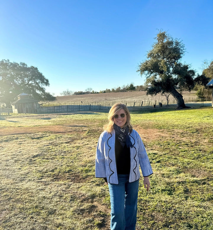 Quilted Jacket with Blue Stripe with Scallops by Madison Matthews