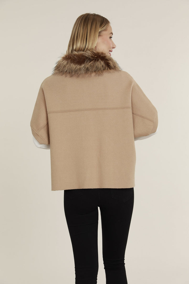 Dolce Cabo Faux Fur Cardigan in Camel