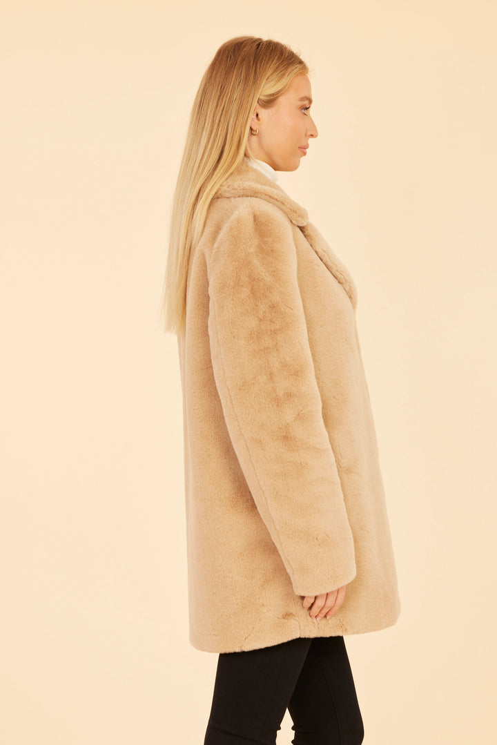 Dolce Cabo Mid Length Faux Fur Jacket in Champagne