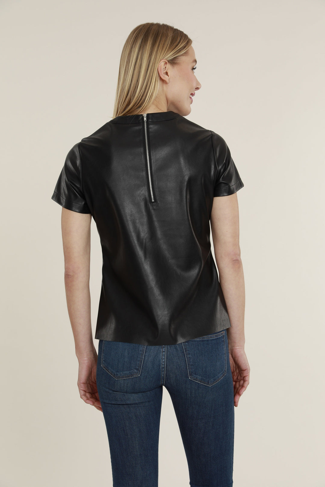 Dolce Cabo Vegan Leather Tee in Black