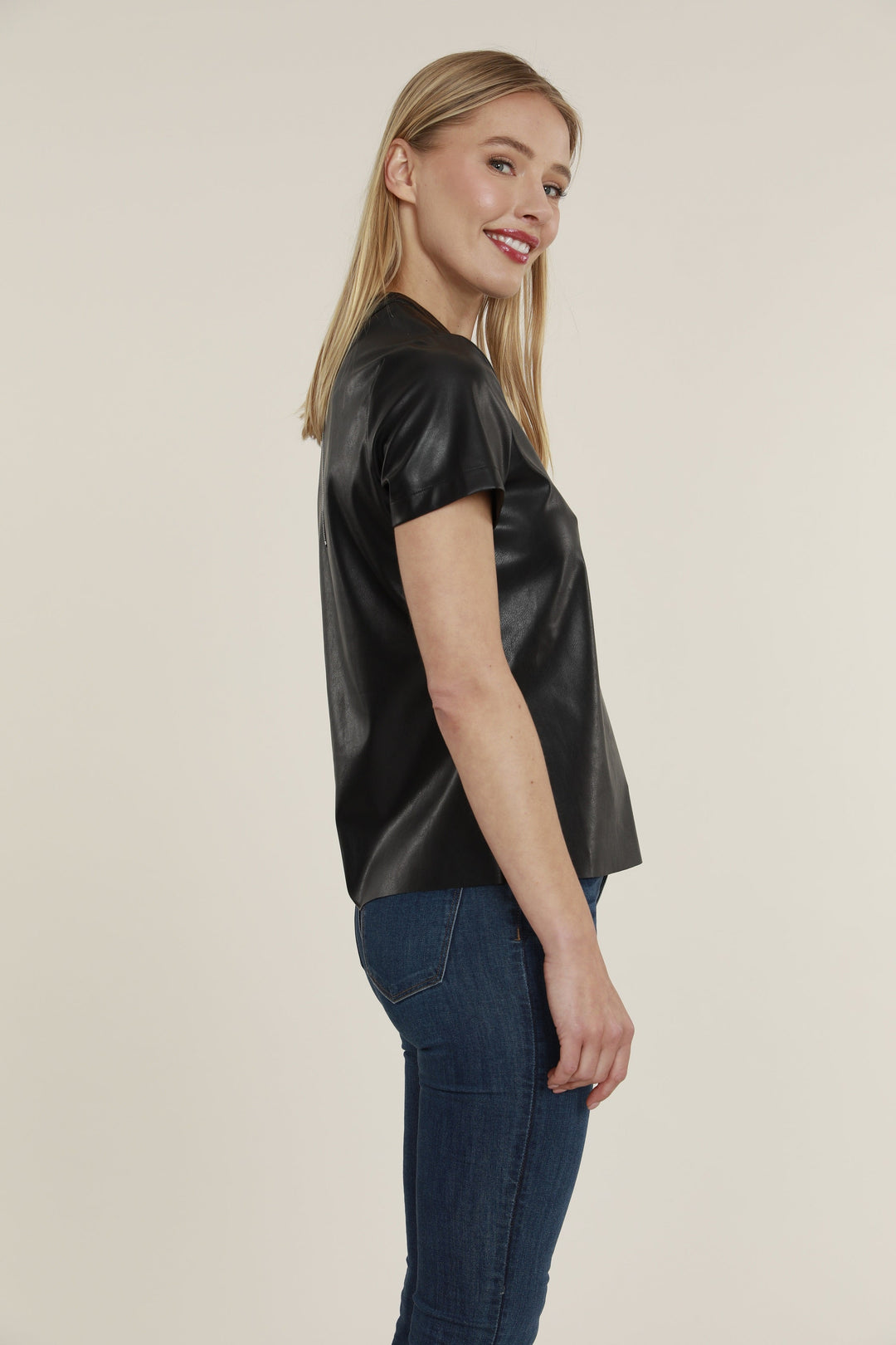 Dolce Cabo Vegan Leather Tee in Black