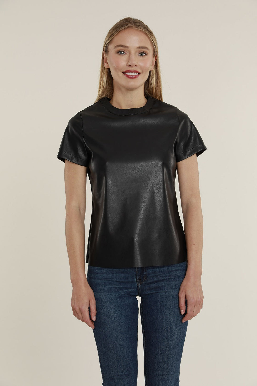 Dolce Cabo Vegan Leather Tee in Black