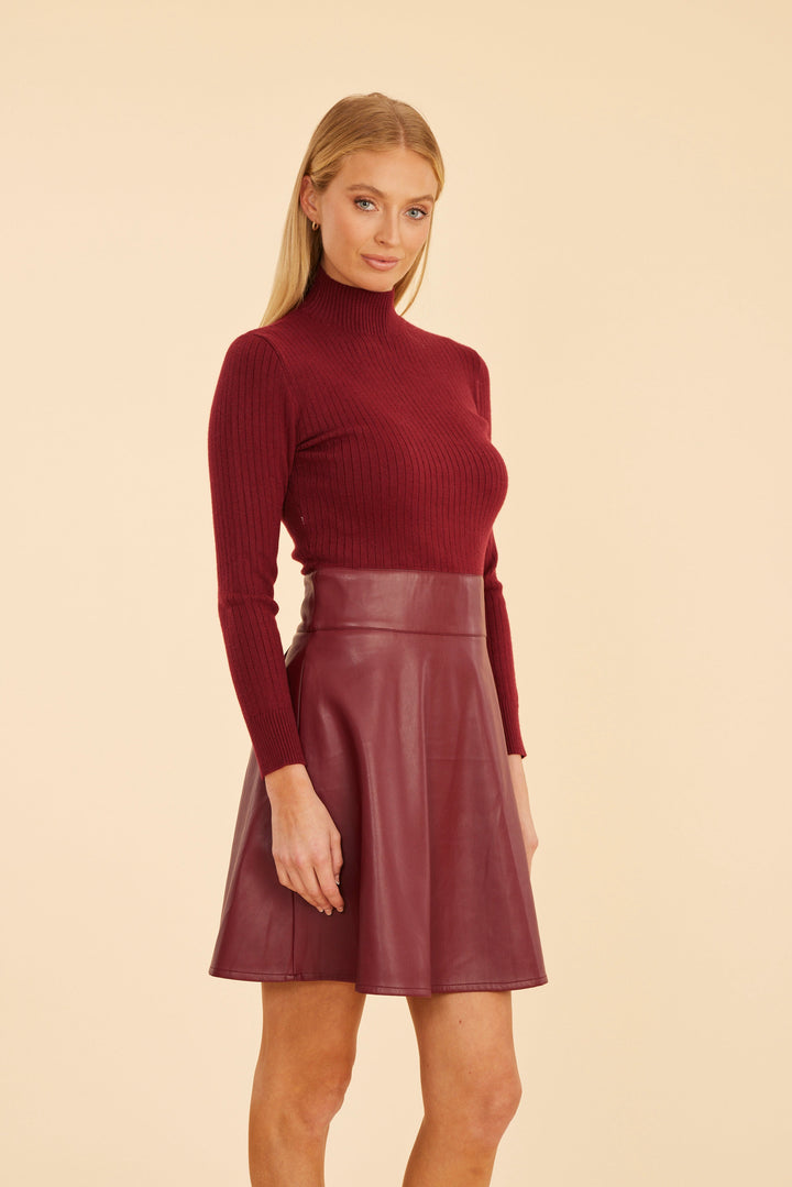 Dolce Cabo Faux Leather and Knit Turtleneck Dress