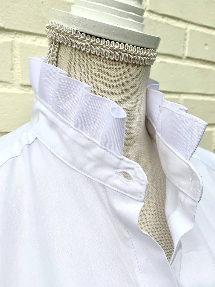 Pearly Vine Barbara Ann Poplin Ribbon Trim 3/4 Sleeve White Blouse