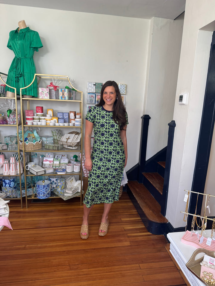 Alexandra Dress in Bamboo Rattan Navy