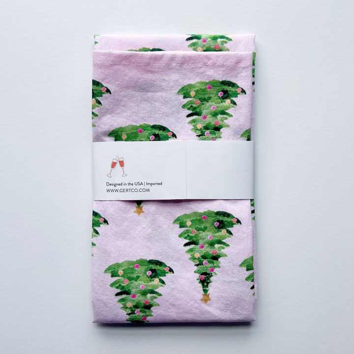 Pink Christmas Tea Towel | Christmas Trees on Pink Tea Towel