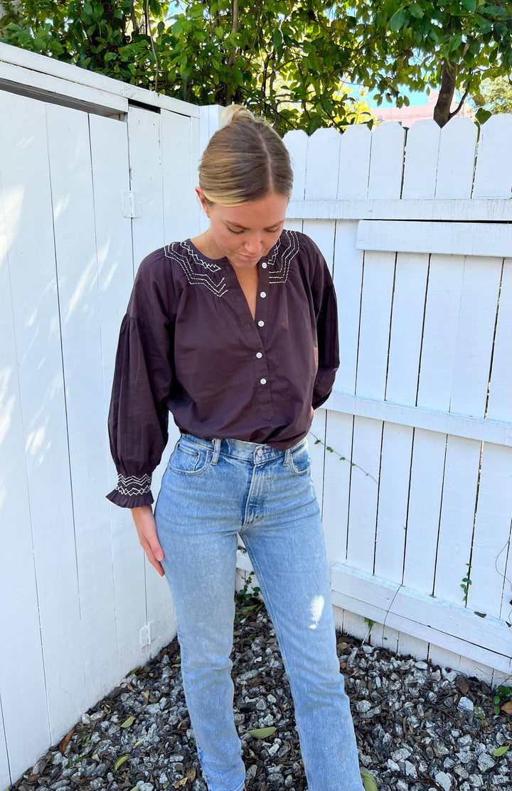 Madison Matthews Remy Smocked Shirt Brown