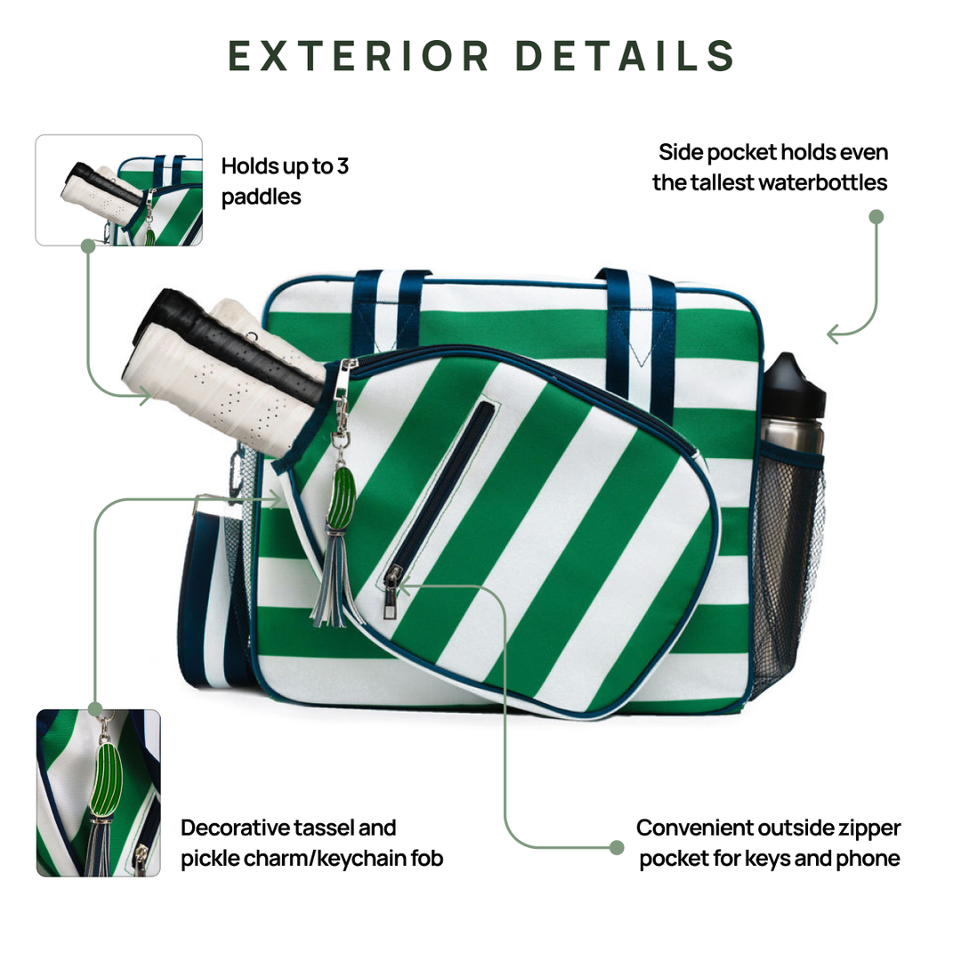 Lola Pickleball Tote Bag Green Stripe