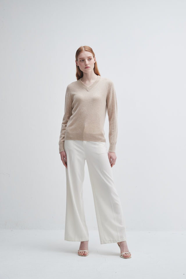 Pissenlit V-neck Cashmere Sweater in Oatmeal