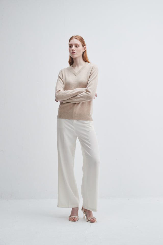 Pissenlit V-neck Cashmere Sweater in Oatmeal