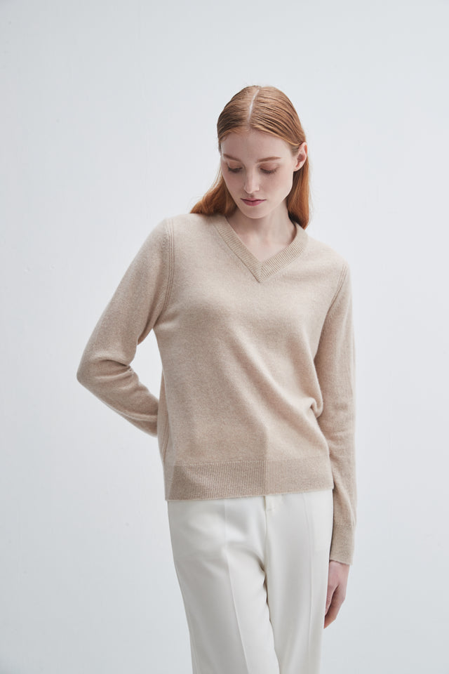 Pissenlit V-neck Cashmere Sweater in Oatmeal