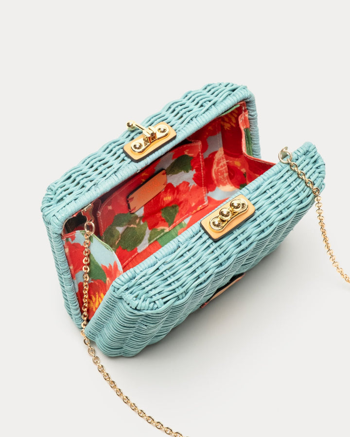 Paige Wicker Box Clutch Purse in Light Blue by Frances Valentine