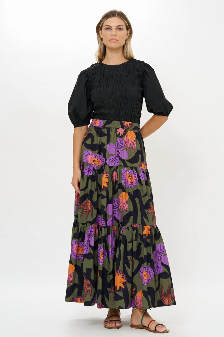 Tiered Maxi Skirt - Bergen Olive by Oliphant